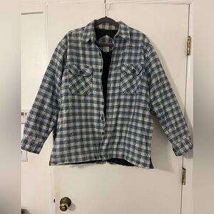 Y.U.M.A. men’s Blue White Plaid insulated Button-Up Shirt jacket size L (O122)